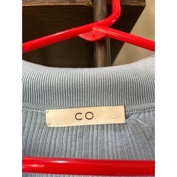 CO Long Sleeve Polo Silk Knit Top Sky Blue Womens Size Large - Picture 10 of 10